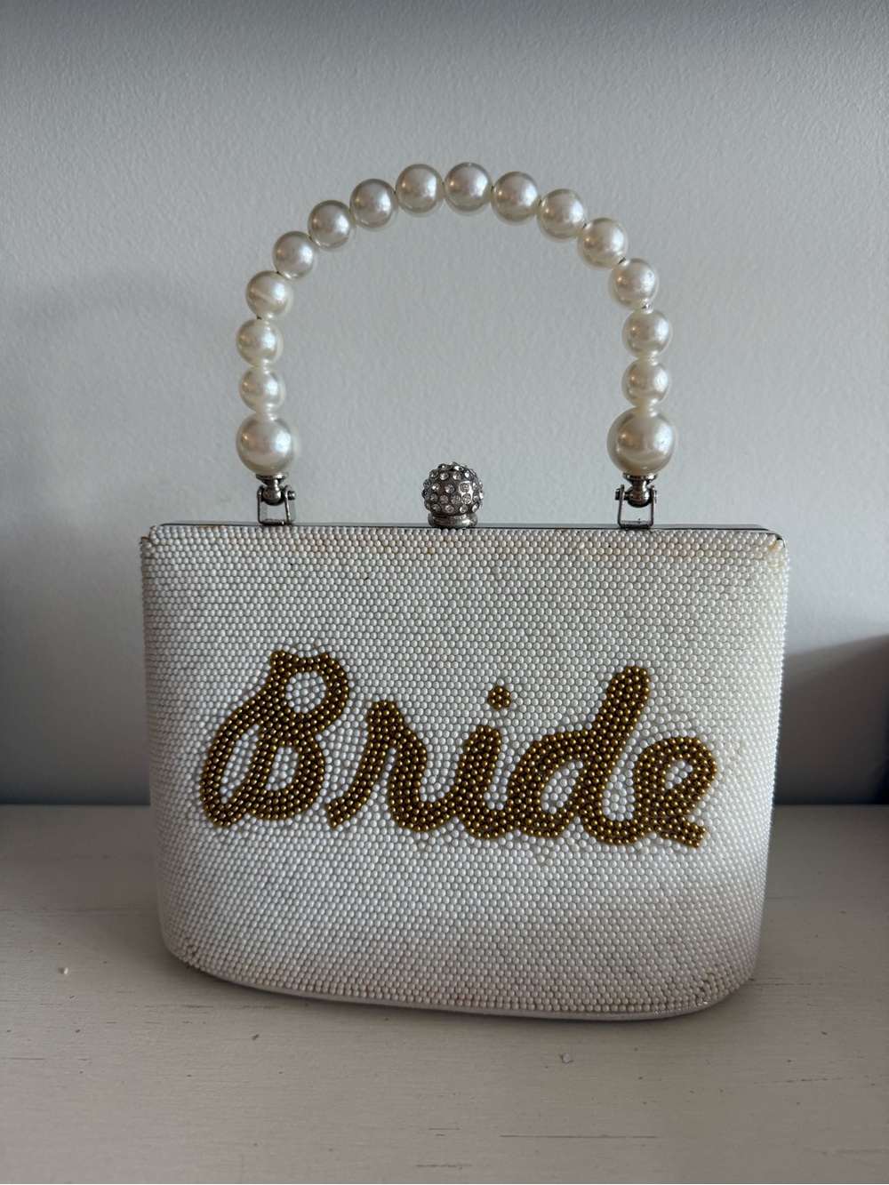 Pearl Handle 'Bride' Beaded Evening Clutch